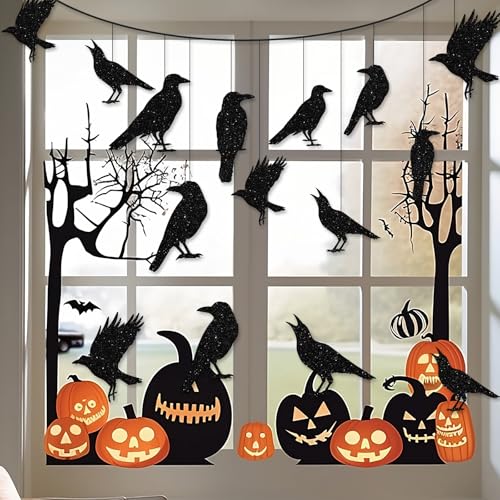 40pcs Glitter Black Crow Hanging Banners for Halloween Decor