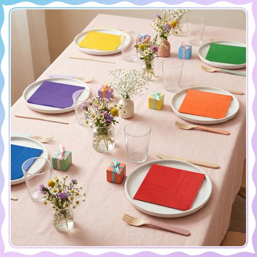 Rainbow Cocktail Napkins - 120 Pack 5x5 Inch Disposable Paper Napkins