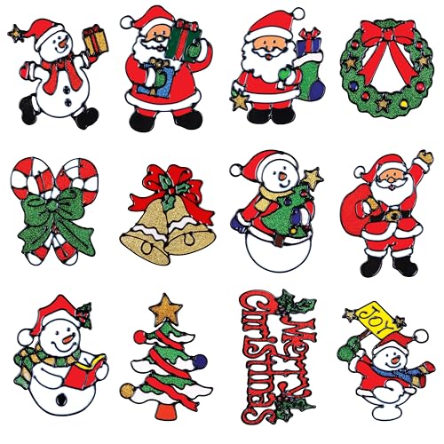12 Pack Christmas Window Clings Stickers for Glass Indoor Holiday Decor