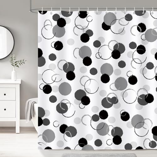 Dazzlewall Black Polka Dot Shower Curtain Set - 72x72 in