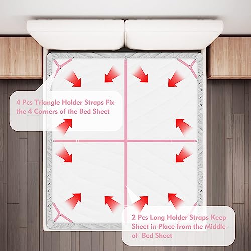 Eiruseed 6-Piece Adjustable Bed Sheet Holder Straps - Pink Elastic Fasteners
