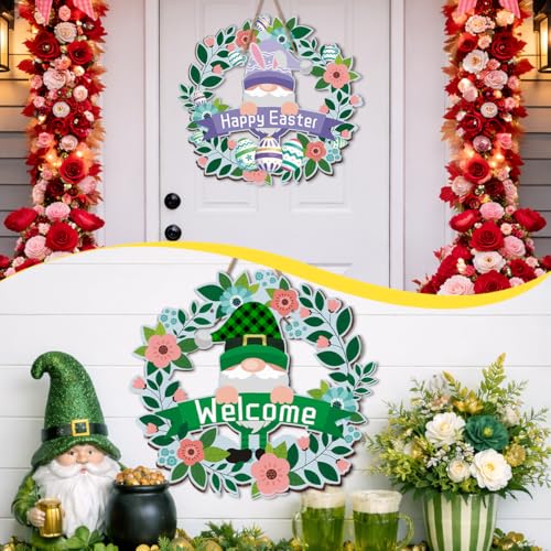 Easter Gnome Door Hanging Sign - Double-Sided Spring Porch Decor 12"