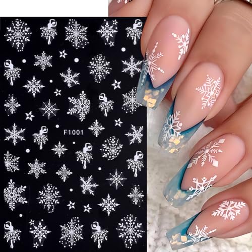Snowflake Nail Art Stickers, Winter Decals 3D Self-Adhesive Gold