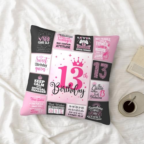 13th Birthday Pillow Cover for Girls - 18x18 Inch Polyester