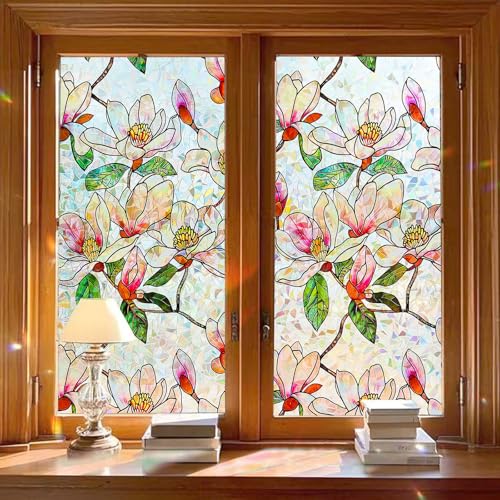 Stained Glass Window Privacy Film - 3D Rainbow Effect, UV Blocking, 17.5"x78.7"