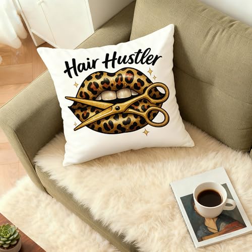 Hair Stylist Gifts Pillow Cover | Y2K Leopard Lips Design 18x18
