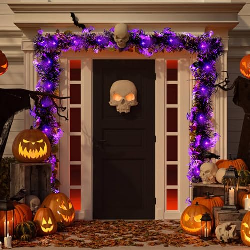 20FT Halloween Tinsel Garland with Purple LED Lights - Battery Operated