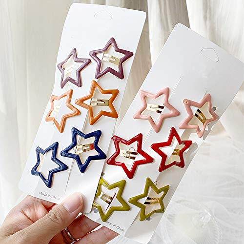 Pinksee 12 Pcs Metal Star Snap Hair Clips Barrettes for Women Girls