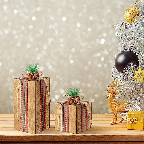 3 Pack Christmas Wooden Gift Box Table Centerpieces - Brown, 4