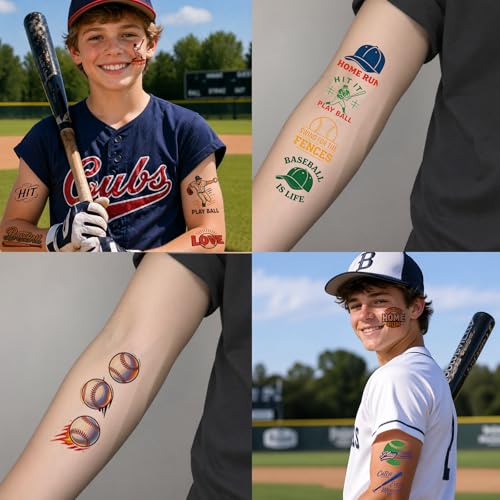 Baseball Temporary Tattoos for Kids Sports Party Favors 10 Sheets