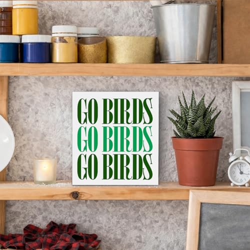Green Football Wooden Box Sign Retro Sports Ball Decor 5x5 Inch