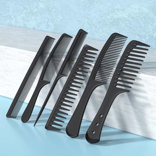 Kolavia 6-Piece Carbon Fiber Hair Comb Set, Professional Detangling & Styling Combs