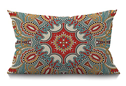 Smooffly Paisley Floral Throw Pillow Cover 12x20 Inch Cotton Linen Lumbar