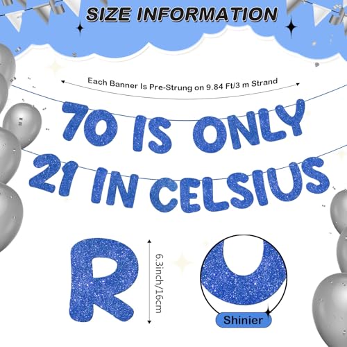 Fulmoon 70th Birthday Banner - 70 Is Only 21 in Celsius, Pre-Strung Glitter Decoration