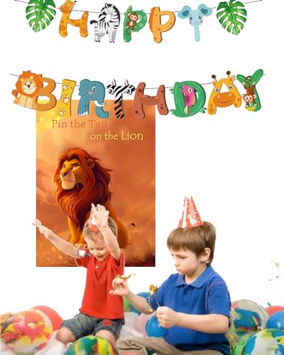 Safari Party Game - Pin the Tail on the Lion with Blindfolds & Stickers