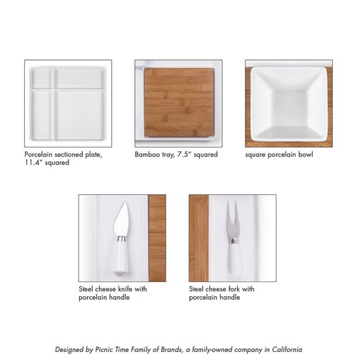 PICNIC TIME Detroit Lions Peninsula Platter, Bamboo & White Ceramic
