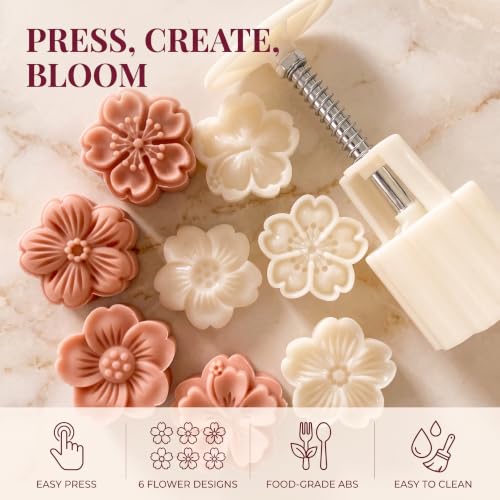 Cherry Blossom Mooncake Mold - 6 Petal Hand Press Baking Tool, 30g