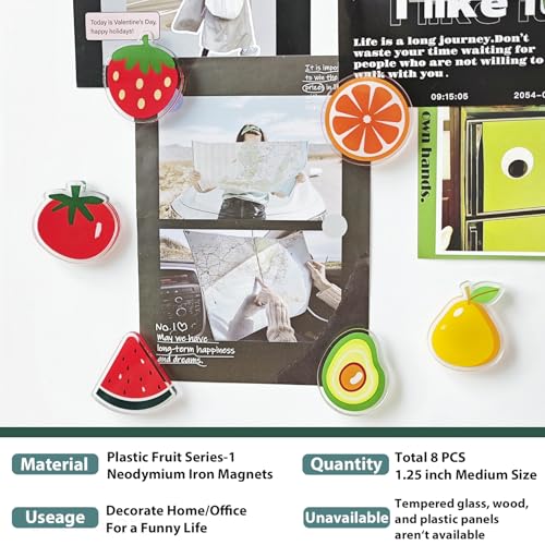 Janvelle 8-Piece Fruit Party Fridge Magnet Set - Cute Decorative Food Magnets