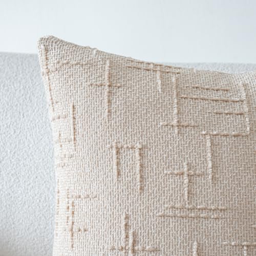 VISIONTEX Textured Chenille Throw Pillow Covers, 18x18 Beige Set of 2