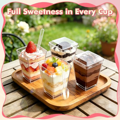 5oz Clear Plastic Dessert Cups with Lids & Spoons - 20 Pack