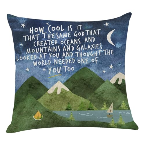 Mountains Throw Pillow Cover - Inspiring God Quote, 18x18