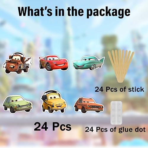 Seyal Race Car Cupcake Toppers – 24 Pcs Birthday Party Decorations