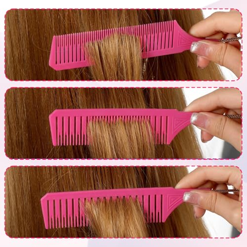 3PCS Professional Highlighting Combs with Stainless Steel Rat Tail - Pink Hair Dye Weaving Comb Set
