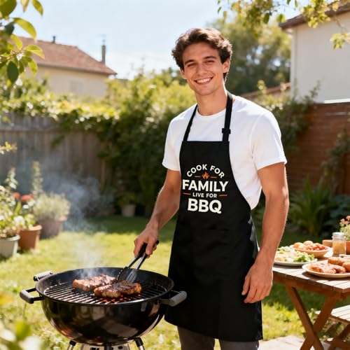 Black Funny Apron for Men with Pockets - Dad Chef Gift for Grilling & Cooking