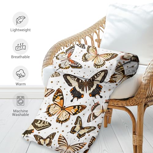 Jekeno White Butterfly Throw Blanket - Soft Flannel Fleece, 60x50 Inch