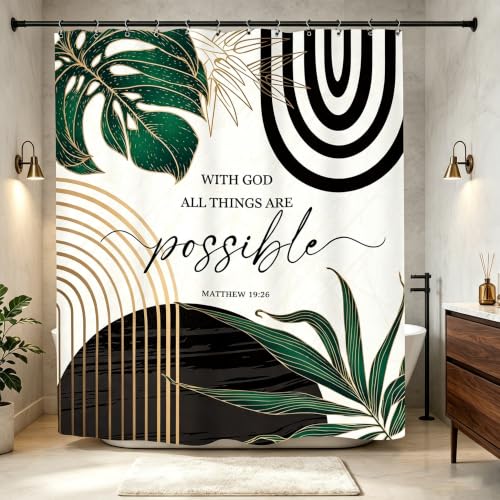Miyotaa Abstract Emerald Green Shower Curtain Set - 60x71 Inches
