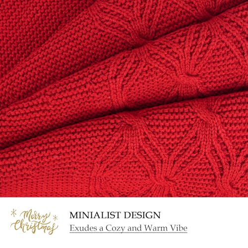 Red Knitted Christmas Tree Skirt 24 Inches - Rustic Holiday Decor