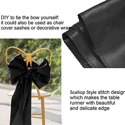 Black Satin Table Runners 12x108 Inches - Pack of 15 with Scalloped Edges - Variation of -12108" - 15pcs / Black