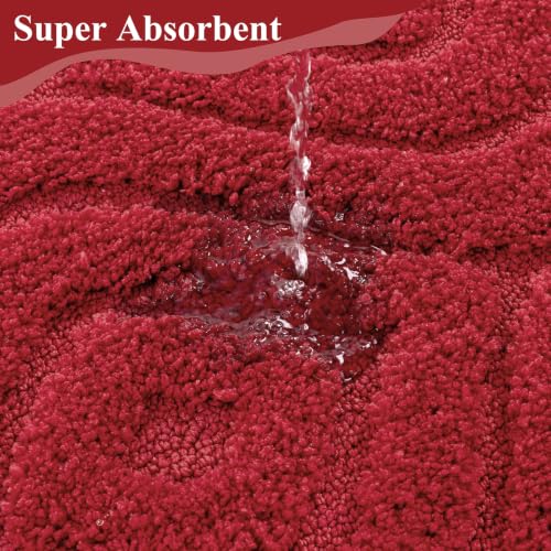 Christmas Bathroom Rugs Set 5 Piece with Non Slip Microfiber Mats - Red, 18x26, 20x32, 20x48, U-Shaped & Cover
