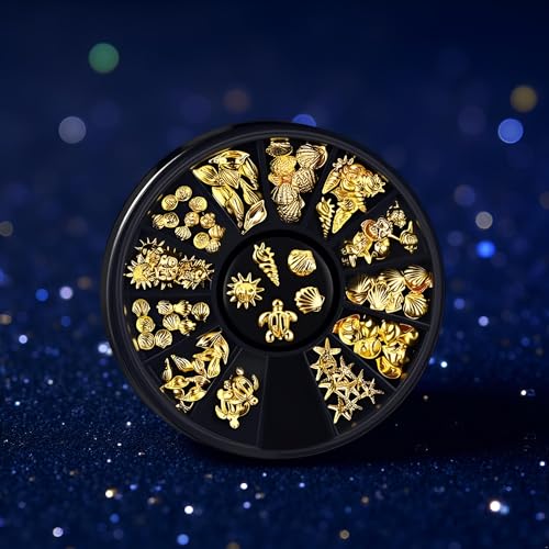 Gold Ocean Nail Art Metal Studs 12-Style Summer Beach Charms