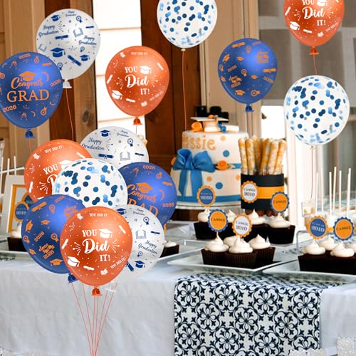 Blue and Orange Graduation Balloons Kit - 50Pcs Class of 2026
