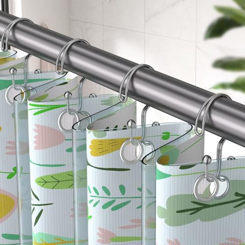 Rust Proof Silver Shower Curtain Hooks - 12 Pack, Anti-Drop Design