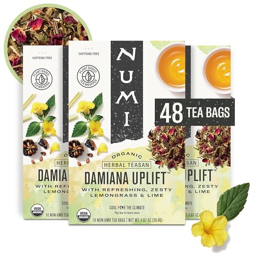 Numi Organic Damiana Uplift Herbal Tea, 48 Bags (Pack of 3)