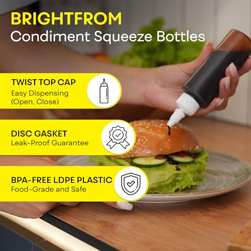 BRIGHTFROM 4 oz Squeeze Bottles, Leak-Proof Condiment & Craft Bottles - 4 Pack