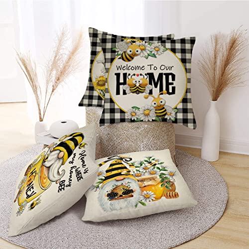 Bumble Bee Gnome Decorative Throw Pillow Covers 18x18 (Set of 4)