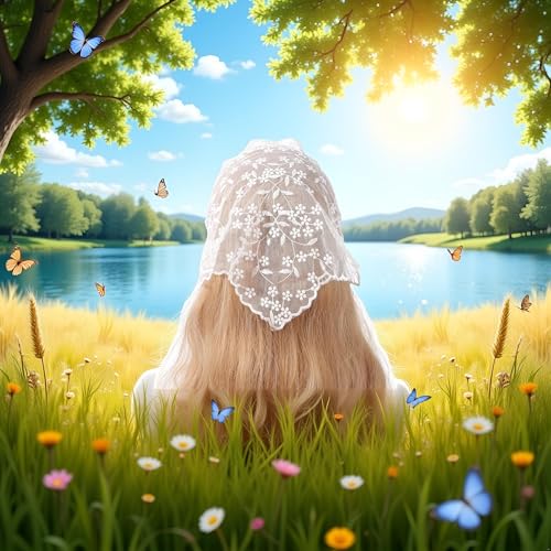 Myuiao White Lace Flower Triangle Headband Sunproof Hair Bandana