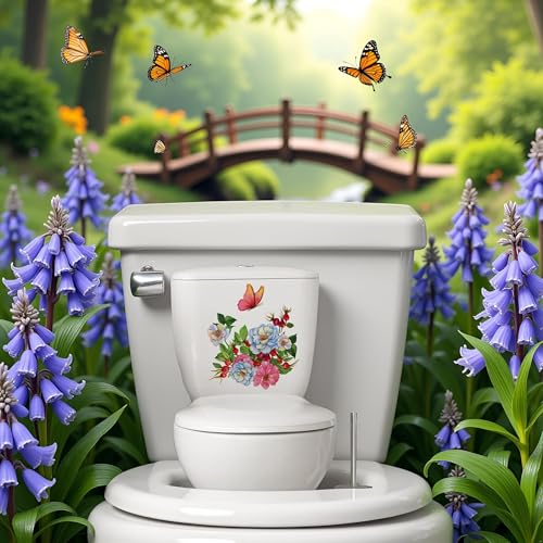 Botanical Flower & Butterfly Toilet Lid Stickers - Removable Vinyl Decor