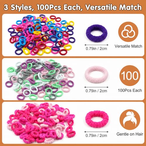 Mimoment 300Pcs Baby Hair Ties - Seamless No Damage Toddler Hair Bands