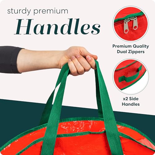 Handy Laundry 24 Inch Christmas Wreath Storage Bag - Durable Zipper Container with Handles