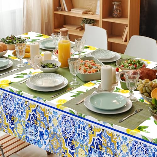 Avezano Lemon Theme Disposable Tablecloths - 3 Pack, 108x54 Inch Table Covers