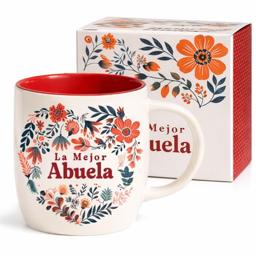 Abuela Coffee Mug 13 Oz Ceramic with Floral Heart Design - Spanish Gift
