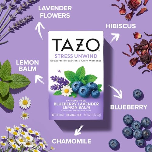 TAZO Herbal Tea Bags - Stress Unwind with Blueberry Lavender, 16 Count