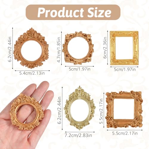 10Pcs Mini Gold Picture Frames Vintage Baroque Resin Small Frames for Crafts