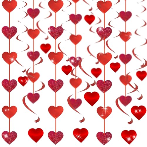 36Pcs Valentine's Day Hanging Swirls Red Glitter Heart Decorations