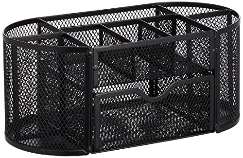 Amazon Basics Mesh Desk Organizer with Pen Holder & Drawer, Black