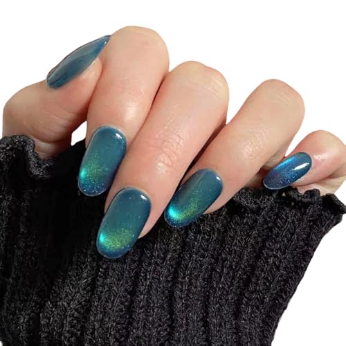 Cat Eye Press On Nails Handmade Short Oval False Nails with French Tip